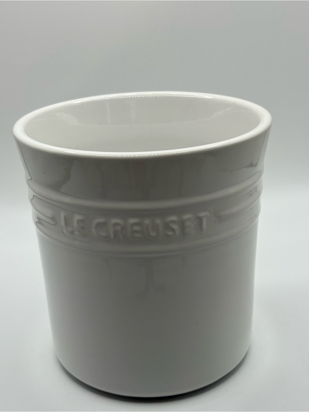 Le Creuset White Stoneware Kitchen Utensil Holder Cottage Core Farmhouse Large
